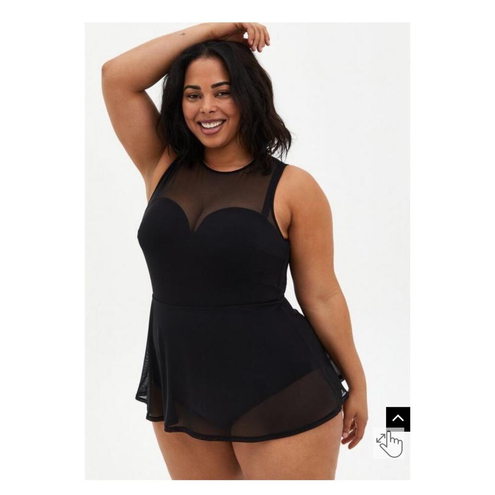 Torrid Black Mesh Top One Piece Swim Dress Sz.2DD/F